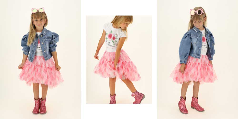 Spódniczki tiulowe dla dziewczynek, asymetryczna, w rózowe romby - ubrania dla dziewczynek Monnalisa, kolekcja lato 2021.